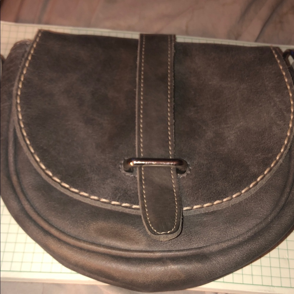 Roots Canada Leather Crossbody Saddle Bag in grey